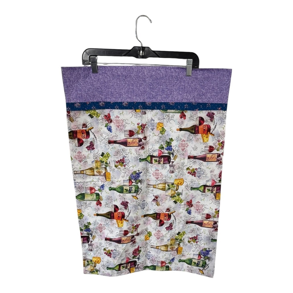Handmade Queen Pillowcase Wine Cheese Grapes Print Purple Trim Vineyard Theme
